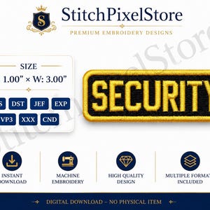 Security Embroidery Design, Tactical Patch, Machine Embroidery File, Digital Download, Uniform Cap Jacket Badge