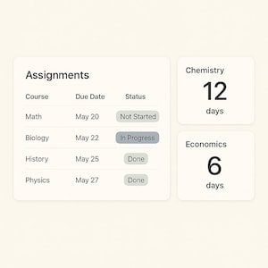 Plantilla sencilla de Notion para planificar estudios / Edición básica / Planificador estudiantil / Seguimiento de tareas y horarios