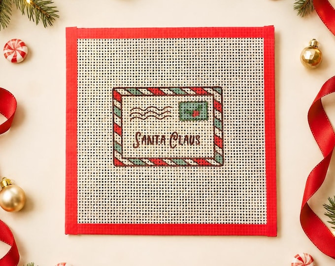 Featured listing image: Special Delivery to Santa Needlepoint Canvas | Christmas Envelope Design | Printed 13 Mesh Holiday Needlepoint