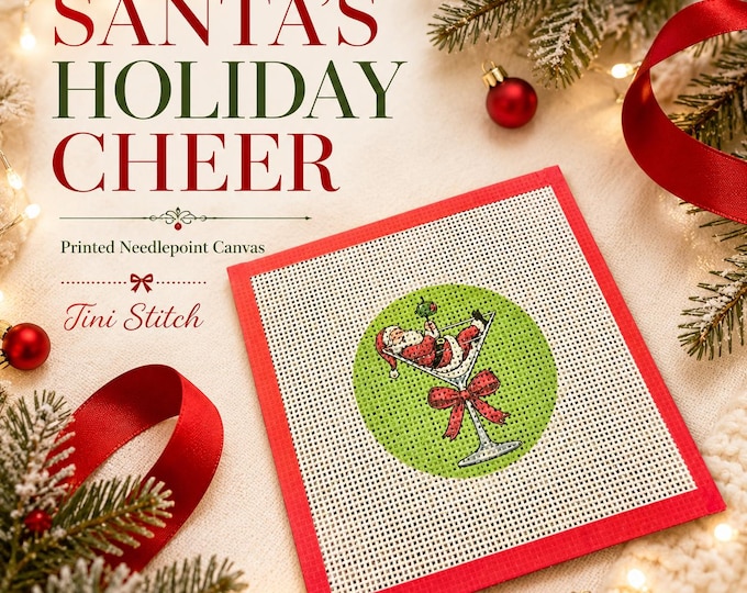 Featured listing image: Santa’s Merry Martini 13 mesh needlepoint