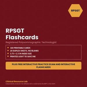 RPSGT-kort | 160 utskrivbara sömnteknologkort | Förberedelse för polysomnografiprov i PDF-format + gratis interaktiv kortlek