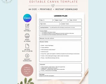 Basic Lesson Plan Template | Teacher Planner | Editable in Canva | Digital