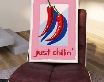 Chili Peppers "Just Chillin'" poster met houten lijst | Retro popart