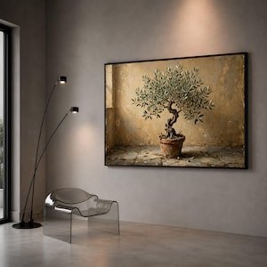 Mature Olive Tree Terra Cotta Pot Canvas, Rustic Plant Wall Art, Mediterranean Home Decor, Indoor Botanical Canvas, Earth Canvas Print Art