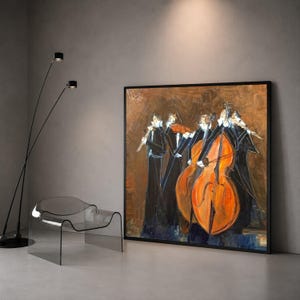 Elegant String Quartet Canvas Wall Art, Classical Music Scene, Orchestra Instrument Painting, Musician Group Decoration, Canvas Print Art