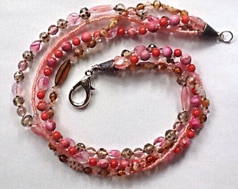 Multi-Strand Pink Beaded Necklace 19 7/8 inches