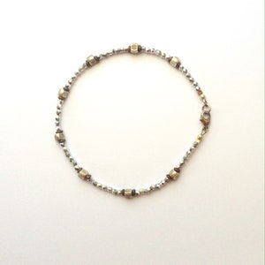 Silver and Bronze Beaded Anklet 10 3/4 Inches image 1