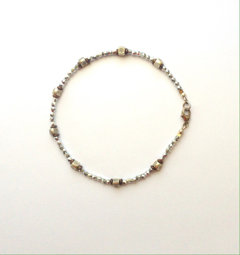 Silver and Bronze Beaded Anklet 10 3/4 Inches image 1