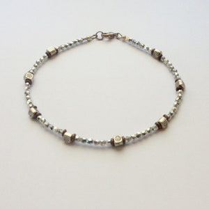 Silver and Bronze Beaded Anklet 10 3/4 Inches image 2