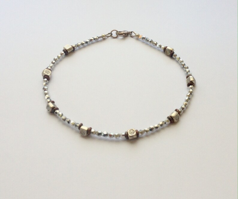 Silver and Bronze Beaded Anklet 10 3/4 Inches image 2