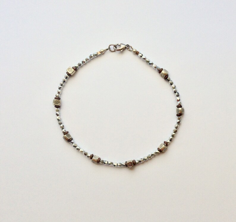 Silver and Bronze Beaded Anklet 10 3/4 Inches image 3