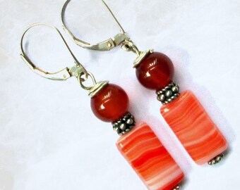 Dark Orange Beaded Earrings On Sterling Silver Leverbacks