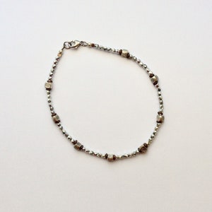 Silver and Bronze Beaded Anklet 10 3/4 Inches image 4