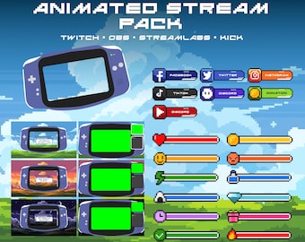 Animated Cozy Pixel Stream Overlay Pack, Lofi Sunset Twitch Overlay, OBS Stream Package, BRB Screen, Pixel Live Wallpaper