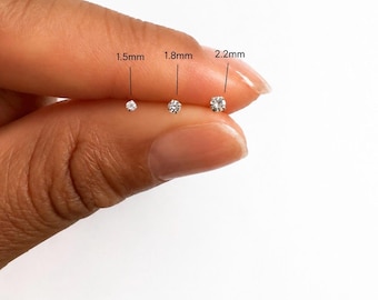 2PCS Cubic Zirconia Crystal Nose Stud 1.5mm | 1.8mm | 2.2mm Dainty Cute Handmade Sterling Silver Nose Pin Piercing 20G Straight Jewellery CZ