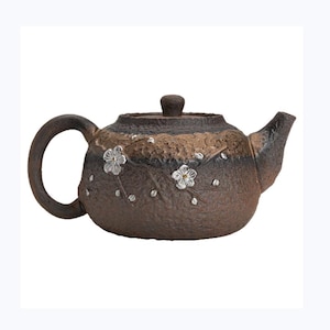 Handmade Raw Rock Clay Teapot, Gold & Silver Inlaid, Wabi Sabi Gongfu Tea Pot