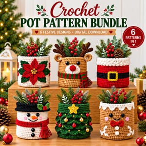 Christmas Crochet Pot Pattern Bundle, 6 Holiday Designs (Digital Download)