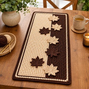 Crochet Maple Leaf Table Runner Pattern, Autumn Fall Decor, Two Tone Filet Mesh Crochet Pattern, Thanksgiving Table Decor, Digital PDF