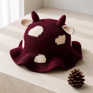 Crochet Cow Bucket Hat Pattern, Bull Hat DIY, Sculpted Horns, Wide Brim (Digital Download)
