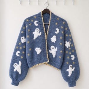 Modello per cardigan all'uncinetto Ghostlight (download PDF), tutorial per maglione con maniche a palloncino oversize