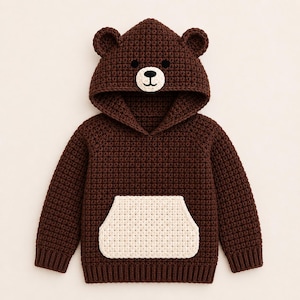 Crochet Bear Hoodie Pattern, Child Size 4-5 Years (Digital Download)