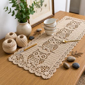Four Owls Filet Crochet Table Runner Pattern, Vintage Lace PDF (Digital Download)
