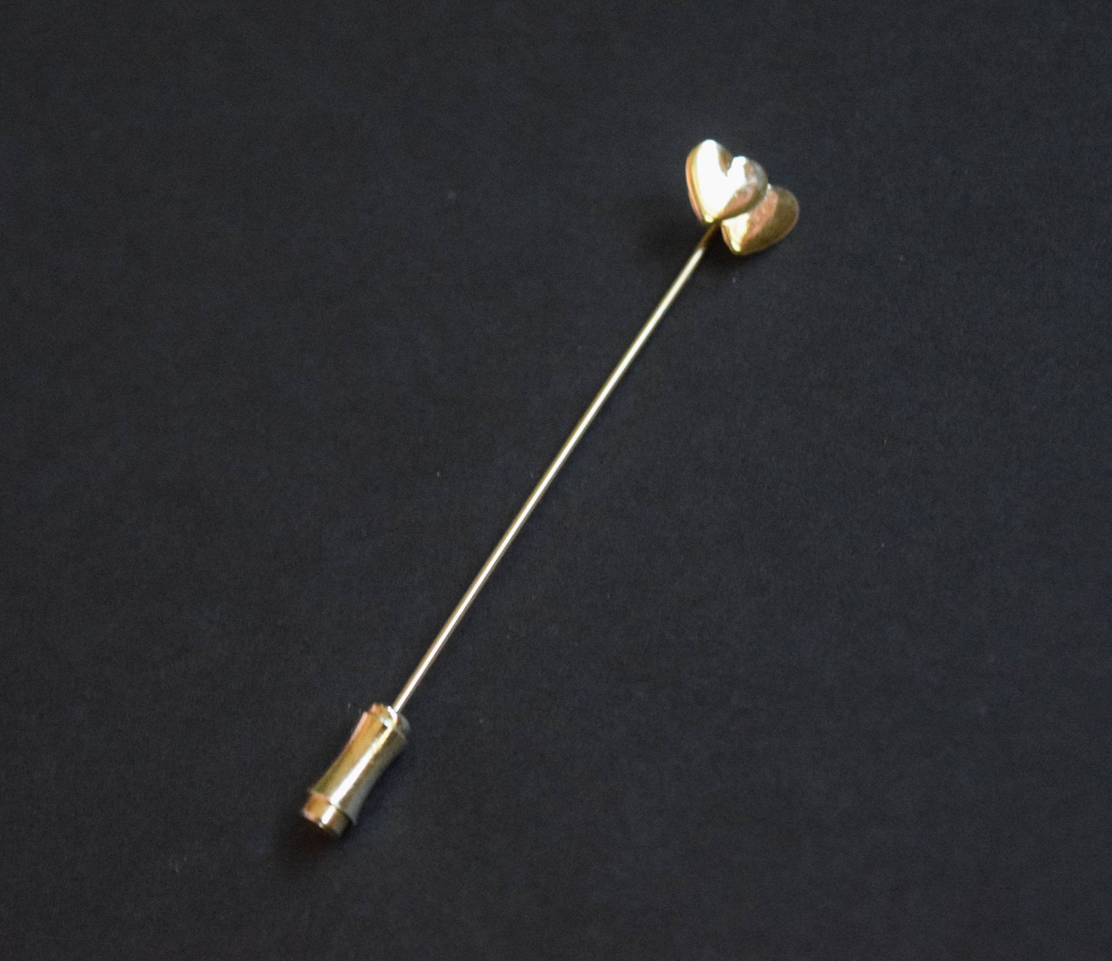Gold Double Heart Straight Stick Hat Pin Brooch Vintage Etsy