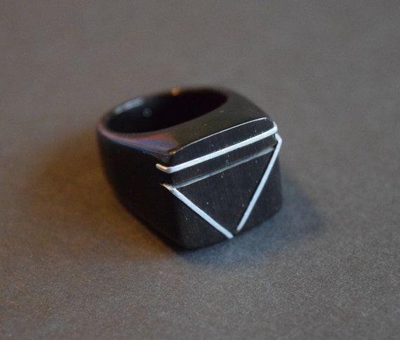 Modern Wooden Ring Statement Wooden Ring For Her Geometric Triangle Ring Black And White Large Ring Adjustable Size Gift For Architect
