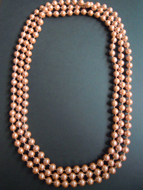 Dusty Rose Pink Pearls Long Strand Necklace Vintag