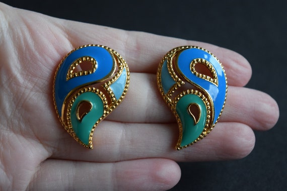 Paisley Earrings, Paisley Studs, Vintage Paisley,… - image 2