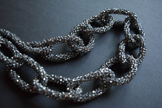 Beaded Chain, Rhinestone Chain, Silver Chain, Chu… - image 1