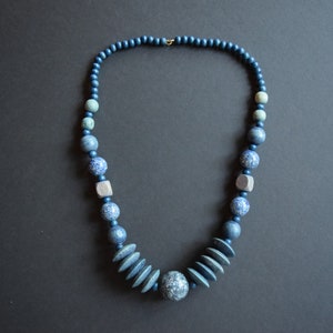 Blue Necklace, Chunky Necklace, Statement Necklace, Soapstone, Soapstone Necklace, Wood Necklace, Lapis Necklace, Bold Necklace image 2