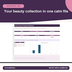 Beauty-Inventar- und Projektplaner für Excel | Hautpflege, Make-up, Aufgebrauchte Produkte und Wunschlisten-Planer