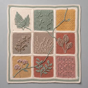 Botanical Crochet Blanket Pattern PDF, Floral Patchwork Throw