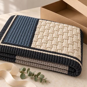 Modèle PDF de couverture au crochet épais, jeté asymétrique en patchwork côtelé et à tissage panier