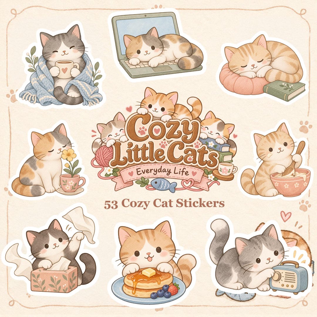 Cat Stickers Printable | Watercolor Cat Sticker Pack for Planner ...
