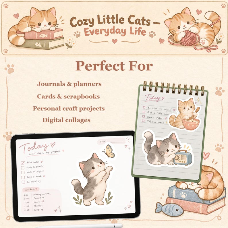 Cat Stickers Printable | Watercolor Cat Sticker Pack for Planner ...