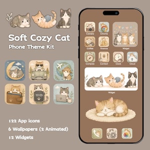 Soft Cozy Cat Phone Kit - App icons, Widgets, Wallpapers for IOS & Android