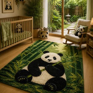 Alfombra de bambú con diseño de panda hecha a mano / Alfombra de animales para guardería o sala de juegos