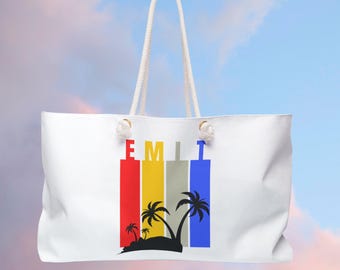 Torba weekendowa Retro Sunset Palm Beach | Spersonalizowane inicjały
