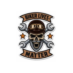 Biker Lives Matter Skull Embroidered Patch – Mechanic Wrench Motorcycle Rider Badge