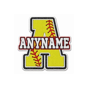 Custom Softball Initial and Name Embroidered Patch – Personalized Varsity Letter Badge
