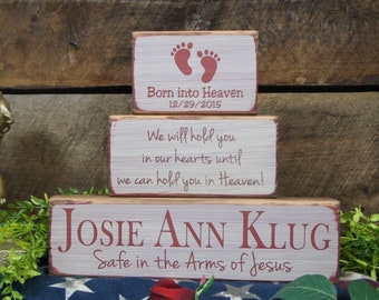 Baby Memorial Block Set name date born into heaven footprints Safe in the Arms of Jesus We will hold you in Our Hearts until we can hold..