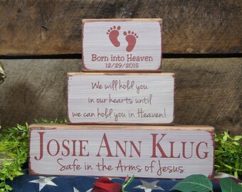 Baby Memorial Block Set Name Date Born into Heaven Footprints Safe in the Arms of Jesus We will hold you in our hearts until we can hold you