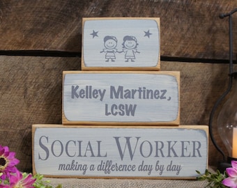 Social Worker Gift Making Difference Day by Day 3 Pc Block Set Personalized free Several Color Options Fast Ship Therapist Nurse Teacher