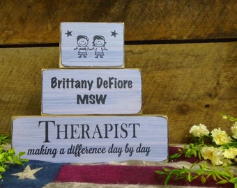 Therapist Social Worker Gift Making Difference Day by Day 3 Pc Block Set Personalized free Several Color Options Fast Ship Nurse Teacher