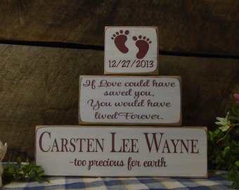 Baby Memorial Block Set Name Date Footprints Personalized If Love could have saved you, You would have lived Forever. Too precious for earth