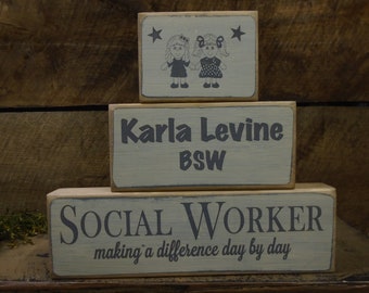 Social Worker Gift Making Difference Day by Day 3 Pc Block Set Personalized free Several Color Options Fast Ship Therapist Nurse Teacher