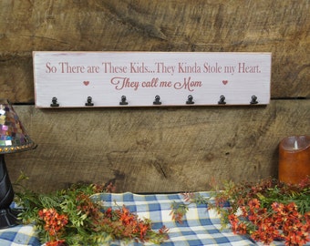 So There are These Kids They Kinda Stole My Heart They call me Mom hearts 7 photo clips Rustic Style Laser Engraved, word changes free