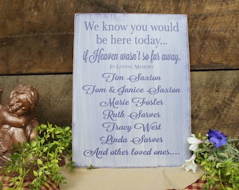 Memorials We Know You Would Be Here Today, If Heaven Wasn't So Far Away- In Loving Memory Personalized with names Special Events Weddings